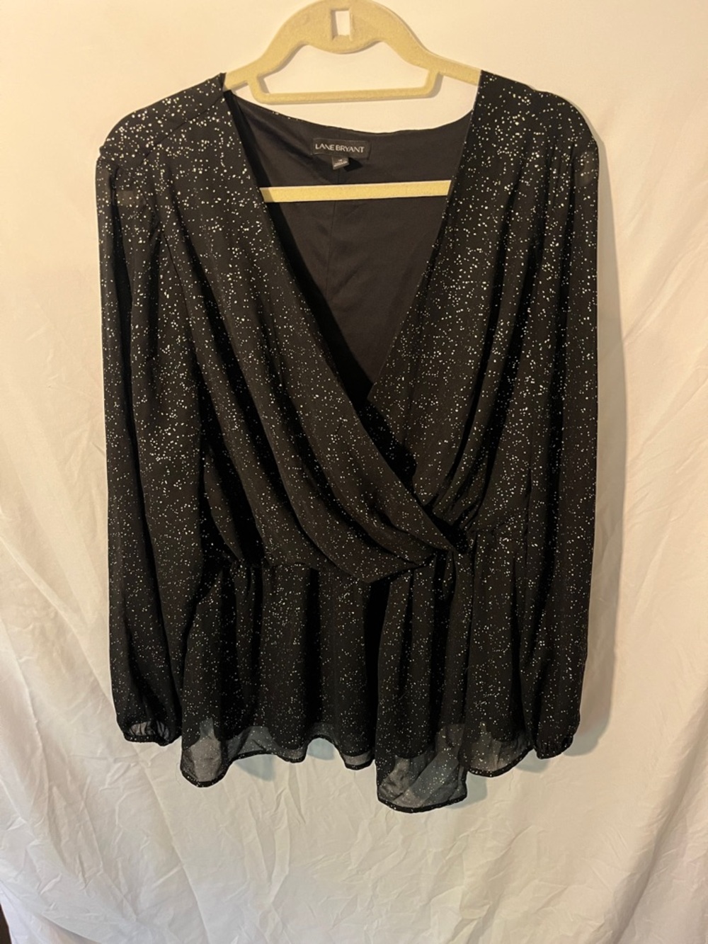 Lane Bryant Black Glitter Wrap-Style Long Sleeve Blouse